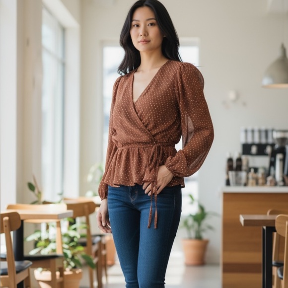 Sage & Citrus Tops - Orange Polka Dot Blouse